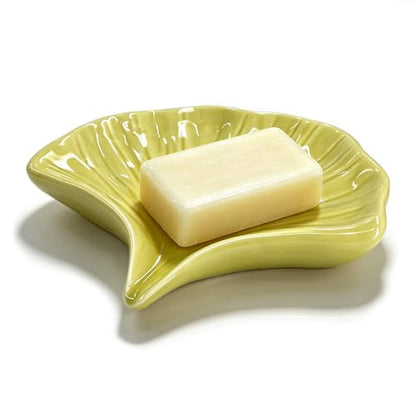 Ceramic Soap Holder, Seashell Self-Draining Soap Tray for Sink, Bathroom, Shower, Small Elegant Glazed Soap Dish, Easy to Clean (Green) - color: Green
