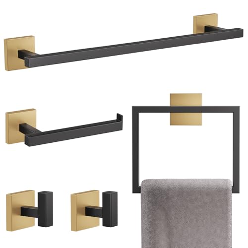 YACVCL Towel Bar Set, 5-Piece Black and Gold Bathroom Hardware Set, Black&Gold Bathroom Accessories Set, SUS304 Stainless Steel 23.6 Inch Towel Holder Towel Racks Set Wall Mounted - color: Black&gold, size: 5 Pieces