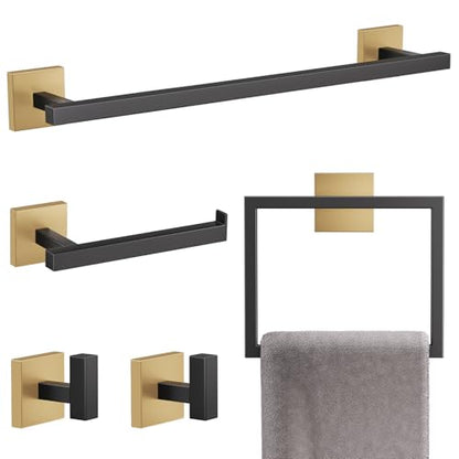 YACVCL Towel Bar Set, 5-Piece Black and Gold Bathroom Hardware Set, Black&Gold Bathroom Accessories Set, SUS304 Stainless Steel 23.6 Inch Towel Holder Towel Racks Set Wall Mounted - color: Black&gold, size: 5 Pieces