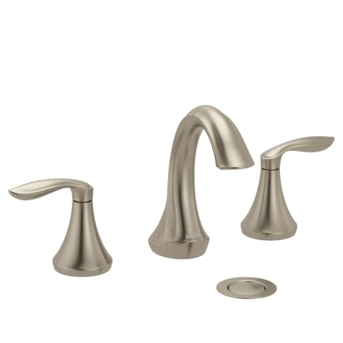 Moen Eva Brushed Nickel Two-Handle High Arc Widespread Bathroom Sink Faucet for 3-Hole Setups with Valve Included, TV6420BN - color: Brushed Nickel