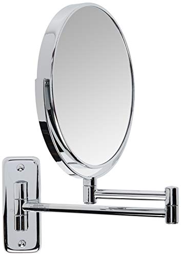 JERDON Wall-Mounted Makeup Mirror - 8X Magnification - Chrome - JP7808C | 8" Round Frame, 13.5" Wall Extension Arm - color: Chrome, size: 8X Magnification