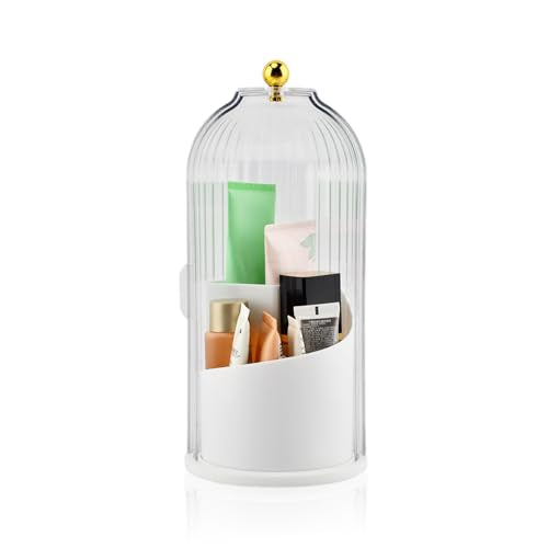 Concealed Toothbrush Holder with Sliding Lid for Bathrooms, White | 360° Rotating 3-Slot Toothpaste Holders with Cover, Waterproof and Dustproof, Concealed Makeup Brush Holder