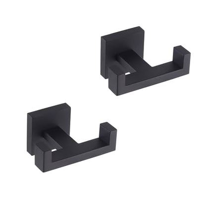 GERZWY Matte Black Bathroom Double Towel Hook Stainless Steel Coat/Robe Clothes Hook for Bath Kitchen Modern Hotel Style Wall Mounted 2 Pack AG1417B-BK - color: Black