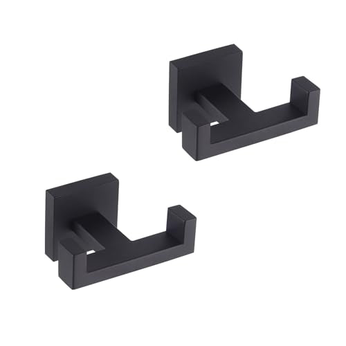 GERZWY Matte Black Bathroom Double Towel Hook Stainless Steel Coat/Robe Clothes Hook for Bath Kitchen Modern Hotel Style Wall Mounted 2 Pack AG1417B-BK - color: Black