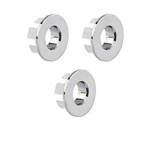Sink Basin Trim Overflow Cover Brass Insert in Hole Round Caps Chrome 3 PCS - color: Chrome 3 Pcs