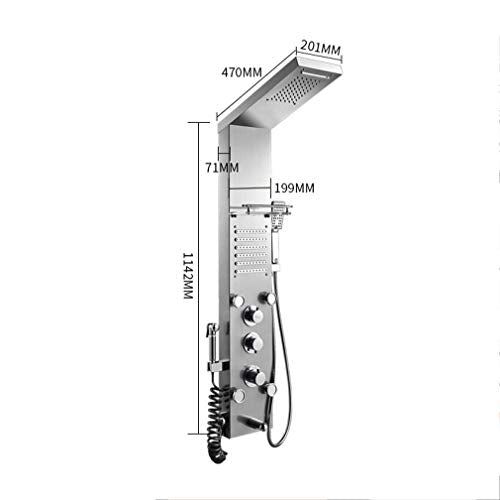 Shower Thermostatic Waterfall Rainfall Shower Panel Tower Shower Shower Column Body Massage Jets Hand Shower Tub Spout Wall Mounted Shower Panel,Silver,A - color: Silver, size: A