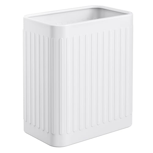 TrashAid Small Bathroom Trash Can, 2.1 Gallons, Slim Wastebasket, White | Quick Toss Open Top, Stainless Steel Garbage Can, Hand-Safe Rolled Edges, Metal Trash Bin for Office/Bedroom/Under Sink/RV