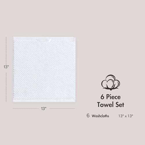 Madison Park 100% Zero Twist Cotton 6 Piece Bathroom Washcloth Set, White | 13" x 13" Bath Face Towels, 500 GSM Diagonal Ribbed Wash Cloths, Soft, Quick Dry, Highly Absorbent, Durable, Modern, OEKO TEX - color: White, size: 6 Piece Washcloth Towel Set