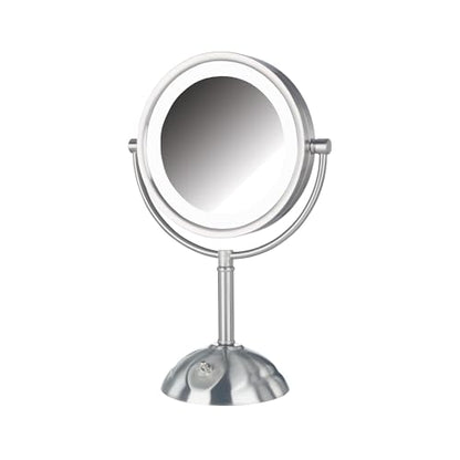 JERDON Lighted Makeup Mirror with 8X Magnification - Nickel - HL8808NL | Two-Sided 1X View, 8.5" Round Frame, 16" Tall, LED Lighting - color: Nickel