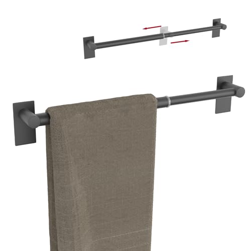 Adhesive Adjustable Towel Bar, Self Stick Bathroom Towel Holders, HOMOTEK Bathroom Rod Size from 14 Inch to 24.5 Inch Single Hanger for Kitchen(Thickened 1 Pack Matte Black) - color: Heavy Duty-self-adhesive-matte Black, size: 1 Pack