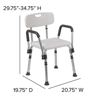 Flash Furniture Bath Shower Chair with Quick Release Back/Arms, White | Adjustable Height, Tool-Free Assembly, Non-Slip Feet, 300 LB Capacity - color: White