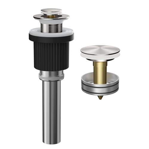 Hibbent Metal Bathroom Sink Drain & Stopper Fit with or Without Overflow | Universal Drain Stopper with Detachable Stainless Steel Strainer Basket for Lavatory Vanity Vessel Sink, Brushed Nickel - color: Brushed Nickel