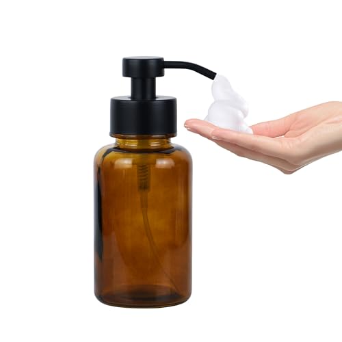 15 oz Amber-Tinted Thick Glass Foaming Soap Dispenser, Refillable Foaming Soap Dispenser with Black Rust-Proof Foam Pump, Suitable for Bathrooms and Kitchens (1, Amber) - color: Amber
