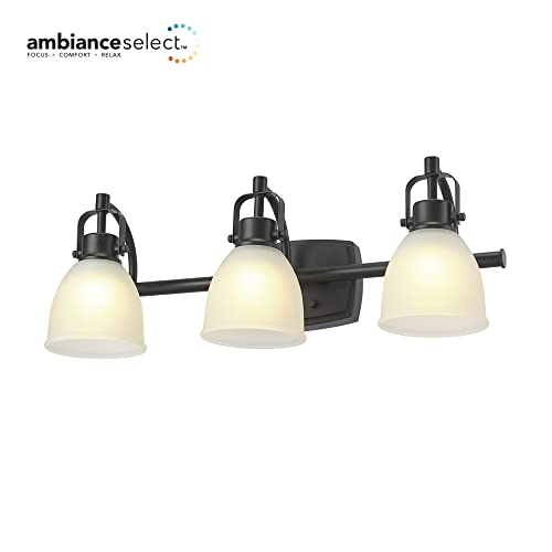 Globe Electric 52090 Gilroy 3-Light 25W Integrated LED Vanity Light with Selectable Color Temperature, Matte Black, Frosted Glass Shades, 1780 Lumens, 3000K-4000K-5000K Switch, Energy Star Certified - color: Matte Black, Frosted Glass
