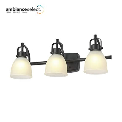 Globe Electric 52090 Gilroy 3-Light 25W Integrated LED Vanity Light with Selectable Color Temperature, Matte Black, Frosted Glass Shades, 1780 Lumens, 3000K-4000K-5000K Switch, Energy Star Certified - color: Matte Black, Frosted Glass