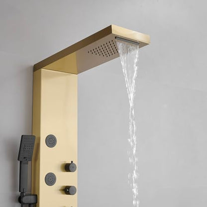 Shower Panel Shower Tower System Stainless Steel with 5 Body Jets Massage Adjustable, Bathroom Shower Column Wall Mount, Brushed Nickel and Black