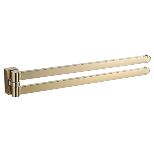 BGL Swivel Towel Bar Brushed Gold,Two Arms Wall Mount Towel Hanger Holder for Bathroom Organizer - color: Gold