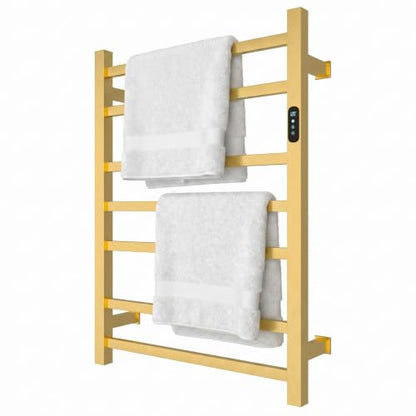 Luxury Gold Towel Warmer Rack for Bathroom, Wall Mounted Electric Heated Towel Rack with Timer & Fahrenheit Temperature Control, 7 Bar Stainless Steel Towel Heater for Bathroom(Brushed Gold) - size: 7 Bar
