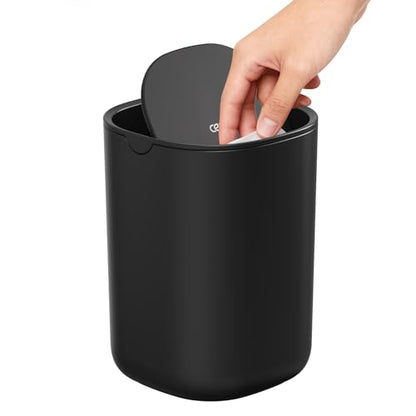 Cesun Mini Desktop Trash Can with Swing Lid, 0.4 Gal Desk Trash Can, Black | Removable Lid, Tiny Garbage Can for Tabletop/Counter/Home Office/Makeup Area/Car Interior, Odor Seal, Stain Resistant, Sturdy - color: Black