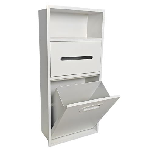 Stainless Steel Recessed Shower Nich with Built-in Trash Can(25.4X11.2IN) | Waterproof Bathroom Niche Built-In Alcove Toilet Paper Toiletries Storage Rack for Living Room Bedroom Hotel Residential - color: White