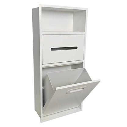 Stainless Steel Recessed Shower Nich with Built-in Trash Can(25.4X11.2IN) | Waterproof Bathroom Niche Built-In Alcove Toilet Paper Toiletries Storage Rack for Living Room Bedroom Hotel Residential - color: White
