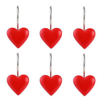 Twofish Home Red Heart Shower Curtain Hooks Anti Rust Shower Curtain Hooks Decorative Resin Red Heart Shower Curtain Rings Set of 12 - color: Red Heart