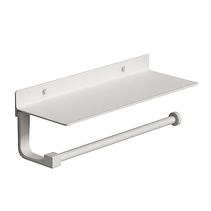 White Paper Towel Holder with Shelf Wall Mount, Adhesive Hand Towel Holder for Bathroom, Kitchen Towel Holder - color: White