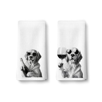 Funny Golden Retriever Wine Kitchen Dish Towels Set of 2-Gifts for Golden Retriever and Wine Lovers, Dog Mom Dad Lovers Gifts Hand Tea Towels for Home Bar Kitchen, 16x24 Inches-038 - color: Wcolor 003
