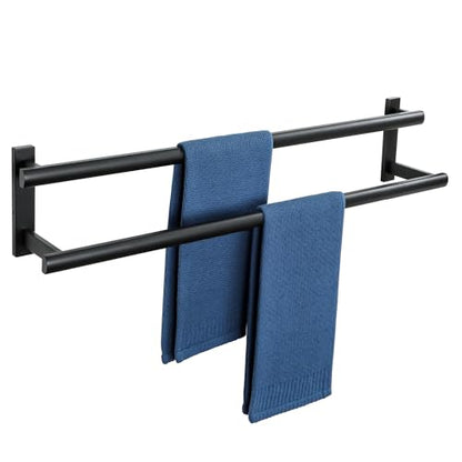 SAYAYO Double Towel Bar for Bathroom, 31.5 Inch Matte Black Bath Towel Rack Towel Holder Wall Mounted, SUS304 Stainless Steel - color: Matte Black, size: 31.5 Inch