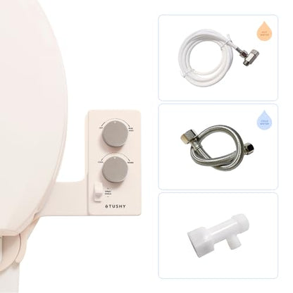 TUSHY Spa 3.0 Cool to Warm Water Bidet Attachment, Biscuit/Brushed Nickel | Universal Fit, Easy Install, Self-Cleaning, Adjustable Pressure and Angle Control, Sink Access Required Within 6 Feet - color: Biscuit/Brushed Nickel, style: Warm Water Optional
