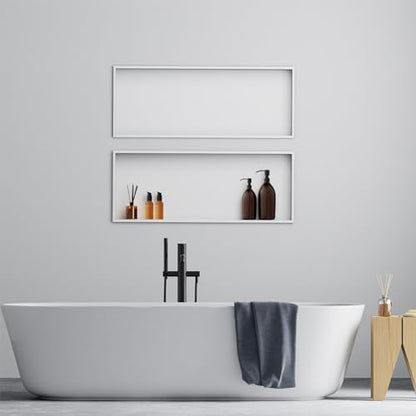 Achelous Stainless Steel Insert Shower Niche 30" X 12" NO Tile Needed, Bathroom Wall Niche Recessed Shower Shelf Organizer, Wall-Inserted Niche Recessed Shower Caddy, Matte White - color: Matte White, size: 30" X 12"