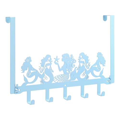 AceOrbit Mermaid Hooks Hanger Beach House Summer Room Decor Coastal Ocean Wall Mount Towel Hanger Turquoise Tropical Door Hook Organizer for Towel, Hat, Hoodies, Coat, Cloth, Bag - color: Blue, style: Mermaid