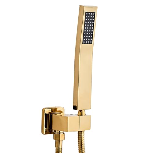 Handheld Shower Head，High Pressure Brushed Gold Shower Head,Water Saving Detachable Shower Wand with Solid Brass Body and 5 ft Flexible Hose, Easy to Clean and Durable - color: Brushed Gold