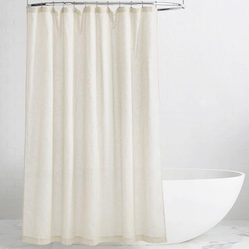 KGORGE Natural Linen Shower Curtain for Bathroom - Linen Blend Button Hole Semi Sheer Lightweight Waterproof Shower Curtains for Bathtub, 54 x 78 inches Long, Hooks Included | Semi-Sheer Waterproof Fabric Lightweight Button Hole for Bathtub, 12 Rust-Proof