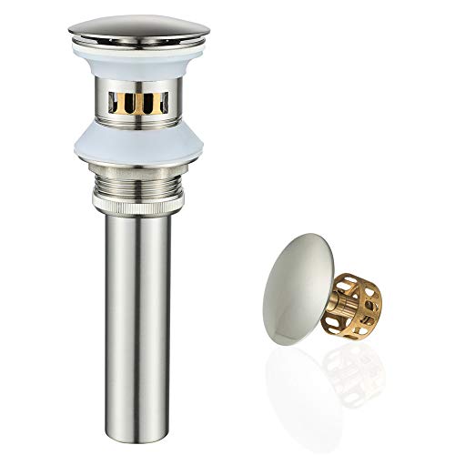 Bathroom Sink Drain with Strainer Basket Hair Catcher Anti-Explosion Anti Clog Pop Up Drain Stopper Vanity Vessel Sink with Overflow, Brushed Nickel - color: Brushed Nickel, size: With Overflow