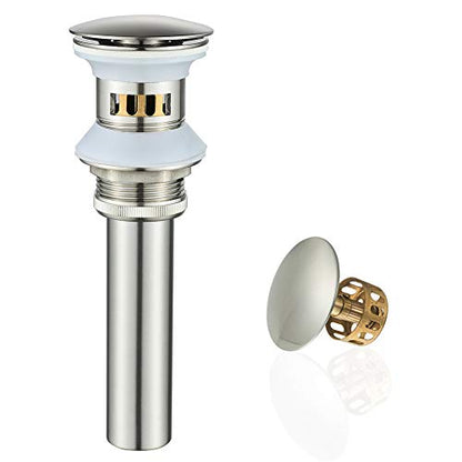 Bathroom Sink Drain with Strainer Basket Hair Catcher Anti-Explosion Anti Clog Pop Up Drain Stopper Vanity Vessel Sink with Overflow, Brushed Nickel - color: Brushed Nickel, size: With Overflow