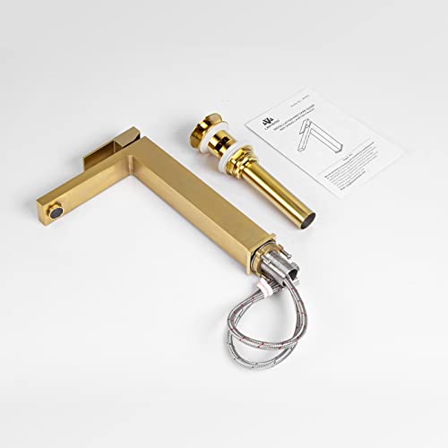 Gold Vessel Sink Faucet, BF307-T-SG | Brushed Gold Single Hole Bowl Sink Faucet Tall Bathroom Faucet Single Handle with Pop up Drain Assembly - color: Brushed Gold (Tall)