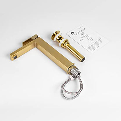 Gold Vessel Sink Faucet, BF307-T-SG | Brushed Gold Single Hole Bowl Sink Faucet Tall Bathroom Faucet Single Handle with Pop up Drain Assembly - color: Brushed Gold (Tall)