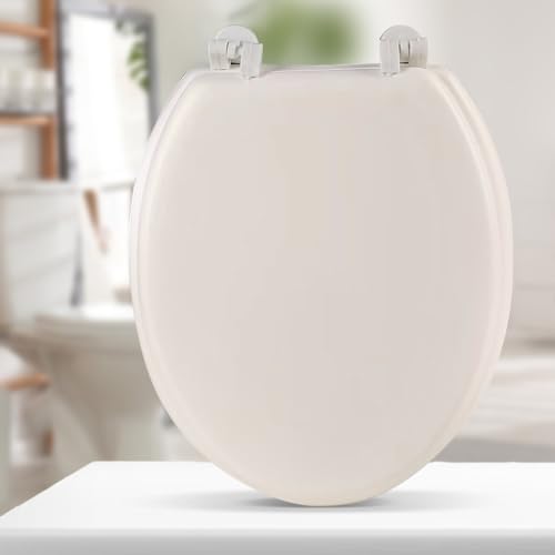 Slow Close Toilet Seat, Round Cushioned Soft Close Toilet Lid with Quick Release Hinges, Padded Vinyl Seat for Elongated/Standard Round Bowls, Easy Clean No Slam White Plastic Replacement