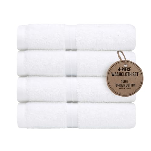 Luxury & Soft Washcloths Set of 4 (12"" x 12"") Hotel Quality, Versatile as, Face Towels, Hand Towels, 100% Cotton Wash Cloths, Makeup Towels, Hotel Rags -%100 Cotton - White - color: White
