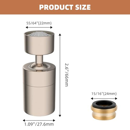 Hibbent Faucet Aerator, 360 Degree Kitchen Sink Faucet Aerator, Dual-function Swivel Big Angle Kitchen Faucet Attachment, Faucet Replacement Part, Brushed Nickel - color: Brushed Nickel, style: Dual Modes
