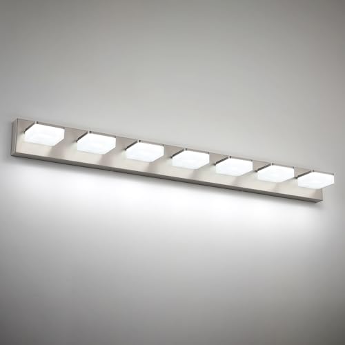 7-Light Bathroom Vanity Light Fixture Over Mirror, Nickel LED Vanity Lighting Fixtures, 45.67 inch Modern Bathroom Wall Light Fixtures with Rotating Lamp Head - size: 7-Light,46Inch
