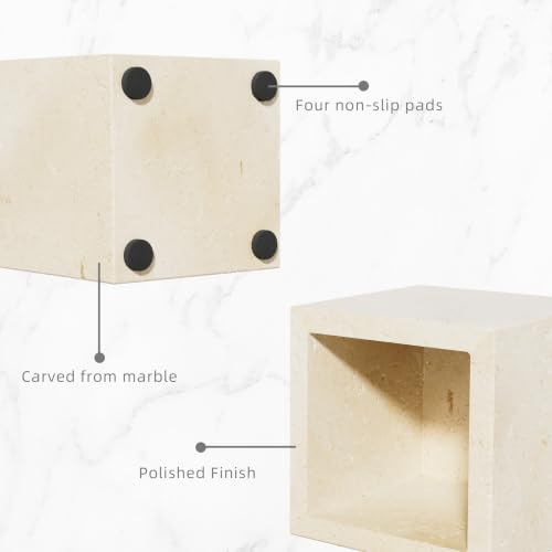 Marble Pen Holders with Natural Patterns,3.9x3.9x3.9in,Travertine | Makeup Brush Holders with Anti Slip Foot Pads, Rectangular Toothbrush Organizer,Natural Stone Utensil Container for Bathroom - color: Travertine