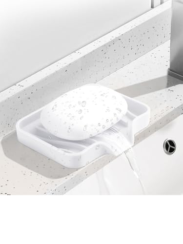 2PCS Self Draining Soap Holder,Silicone Soap Dish,Suitable for Kitchen,Bathroom,Shower,Bath Tub,Soap Container（White） - color: White