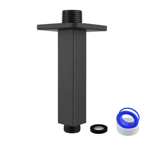 Ceiling Mounted Shower Arm with Flange, Universal Connection 1/2 NPT Straight, Made of Thicken Stainless Steel, Square Extension Arm for Fixed Rain Shower Head(6 Inch,Matte Black) - color: Matte Black, style: 6 Inch