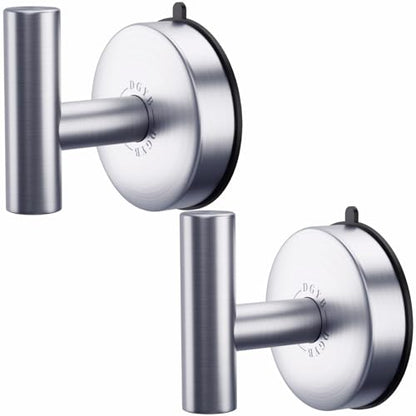 DGYB Large Suction Cup Hooks - Set of 2 Brushed Nickel Towel Hooks for Bathrooms - Stainless Steel Suction Shower Hooks - 15 Lb Removable Wall Hooks for Hanging Heavy Duty - color: Brushed Nickel