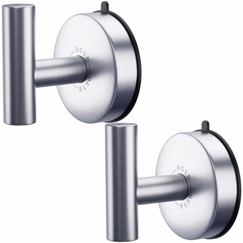DGYB Large Suction Cup Hooks - Set of 2 Brushed Nickel Towel Hooks for Bathrooms - Stainless Steel Suction Shower Hooks - 15 Lb Removable Wall Hooks for Hanging Heavy Duty - color: Brushed Nickel