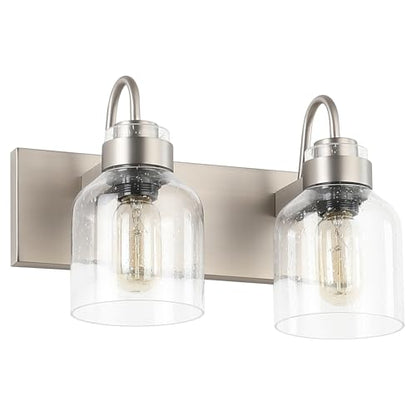 PRESDE 2 Lights Bathroom Vanity Fixtures Over Mirror Brushed Nickel Bathroom Light Fixture with Bubble Glass Globes - color: Brushed Nickel（with Bubbles）, size: 2-lights