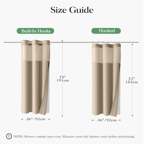Beige Hook Free Waffle Shower Curtain & Snap-in Fabric Liner,36x75 | Less Time to install, 3 in 1 Fabric Shower Curtain and Liner Set with Magnets, Stall, Shower Curtains for Bathroom - color: B Beige, size: 36"W x 75"L (Pack of 1)