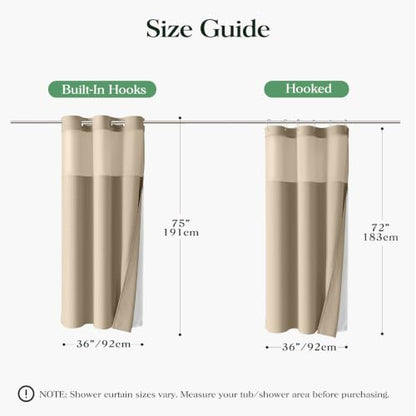 Beige Hook Free Waffle Shower Curtain & Snap-in Fabric Liner,36x75 | Less Time to install, 3 in 1 Fabric Shower Curtain and Liner Set with Magnets, Stall, Shower Curtains for Bathroom - color: B Beige, size: 36"W x 75"L (Pack of 1)